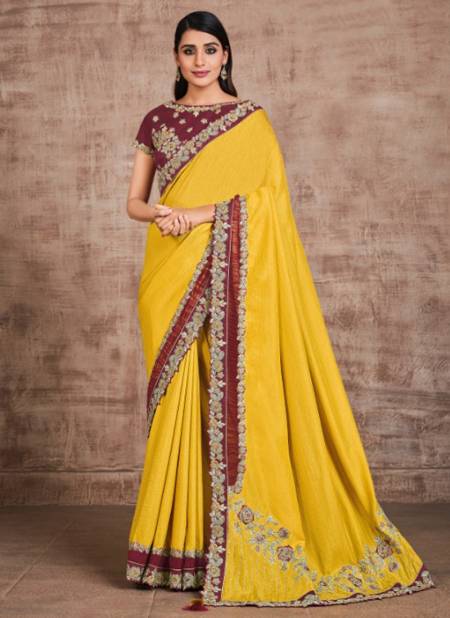 Yellow Colour Reina Mahotsav New Designer Exclusive Heavy Party Wear Georgette Saree Collection 21719
